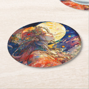 Dessous-de-verre Rond En Papier Aquarelle vibrante du Dessous de verre en papier p