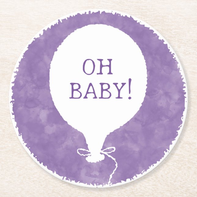 Dessous-de-verre Rond En Papier Aquarelle violette Baby shower texte personnalisé  (Devant)