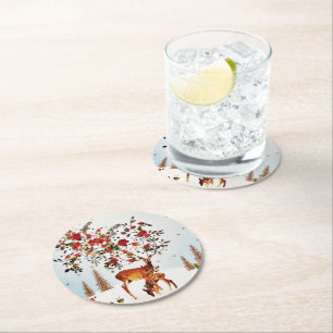 Dessous-de-verre Rond En Papier Arbre de Noël Inséparable hiver Aquarelle