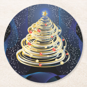 Dessous-de-verre Rond En Papier Arbre de Noël moderne filant en or