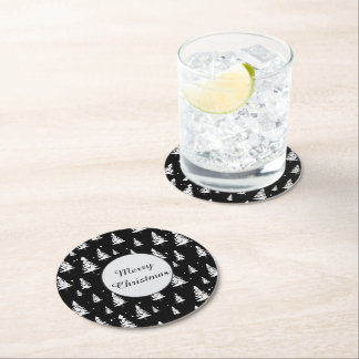 Dessous-de-verre Rond En Papier Arbre de Noël noir et blanc