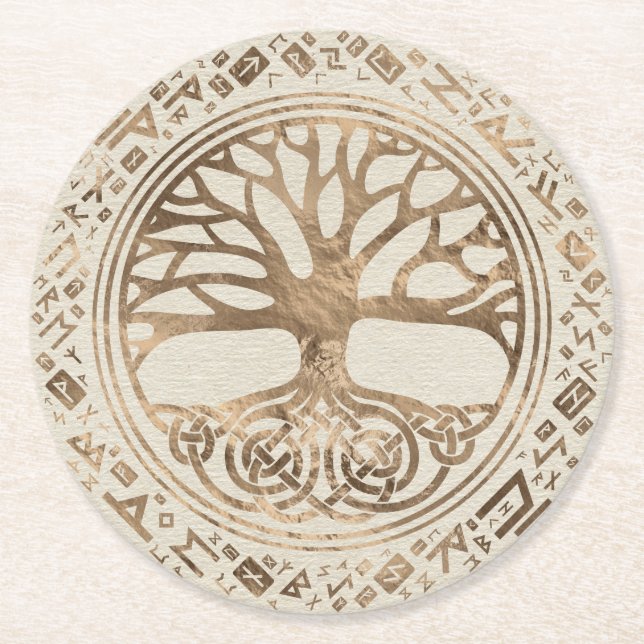 Dessous-de-verre Rond En Papier Arbre de vie - Motif runique de Yggdrasil (Devant)