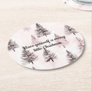 Dessous-de-verre Rond En Papier Arbres de Noël Rose Crème