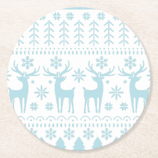Dessous-de-verre Rond En Papier Arctic Blue Folk Art thème hiver