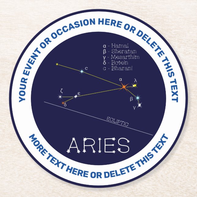 Dessous-de-verre Rond En Papier Aries de Zodiac Constellation (Devant)