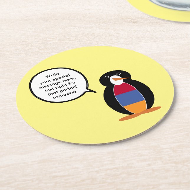 Dessous-de-verre Rond En Papier Arménie Parler de Mme Penguin personnalisée (Incliné)