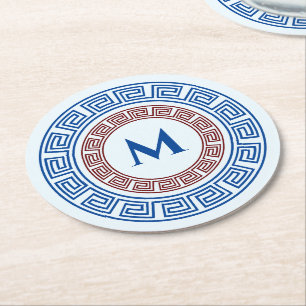 Dessous-de-verre Rond En Papier Arrondi clé grecque personnalisée Monogramme télép