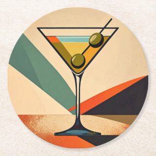 Dessous-de-verre Rond En Papier Art de Martini en bloc de couleur moderne du milie
