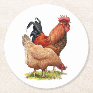 Dessous-de-verre Rond En Papier Art de poulet et de coq, volaille, animaux de ferm