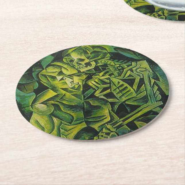 Dessous-de-verre Rond En Papier Art Géométrique Homme Et Squelette Abstrait (Incliné)