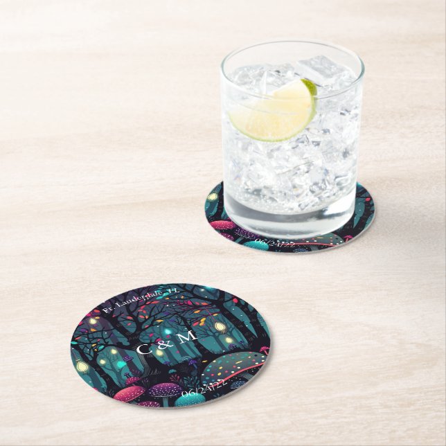 Dessous-de-verre Rond En Papier Art Imaginaire Floral Spray (En situation)