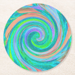 Dessous-de-verre Rond En Papier Art Liquide Tourbillonnant Rétro Aquamarine et Cor