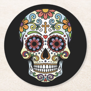 Dessous-de-verre Rond En Papier Art Pop Dia de los Muertos Crâne de Sucre Bande De