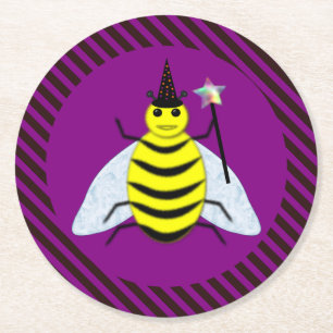 Dessous-de-verre Rond En Papier Assistant Abeille magique d'Halloween Purple et ba