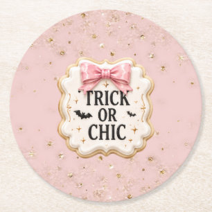 Dessous-de-verre Rond En Papier Astuce de ruban rose ou Halloween chic