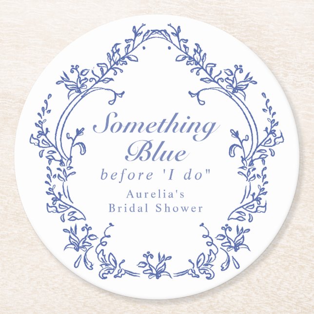 Dessous-de-verre Rond En Papier AURELIA Chinoiserie Something Blue Baby Shower (Devant)