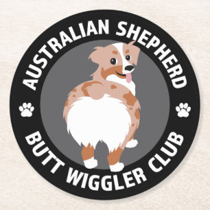 Dessous-de-verre Rond En Papier Australian Shepherd Butt Wigglers Club - Red Merle