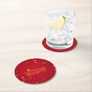 Dessous-de-verre Rond En Papier Autocollants de Noël Rouge et Or Festifs