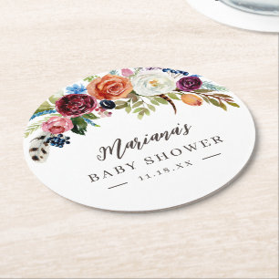 Dessous-de-verre Rond En Papier Automne Boho Blooms Baby shower personnalisé