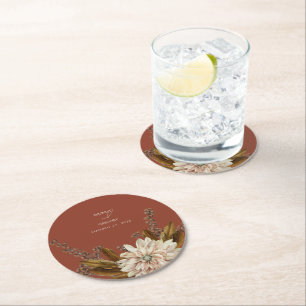 Dessous-de-verre Rond En Papier Automne Floral Terracotta Mariage de automne d'aqu