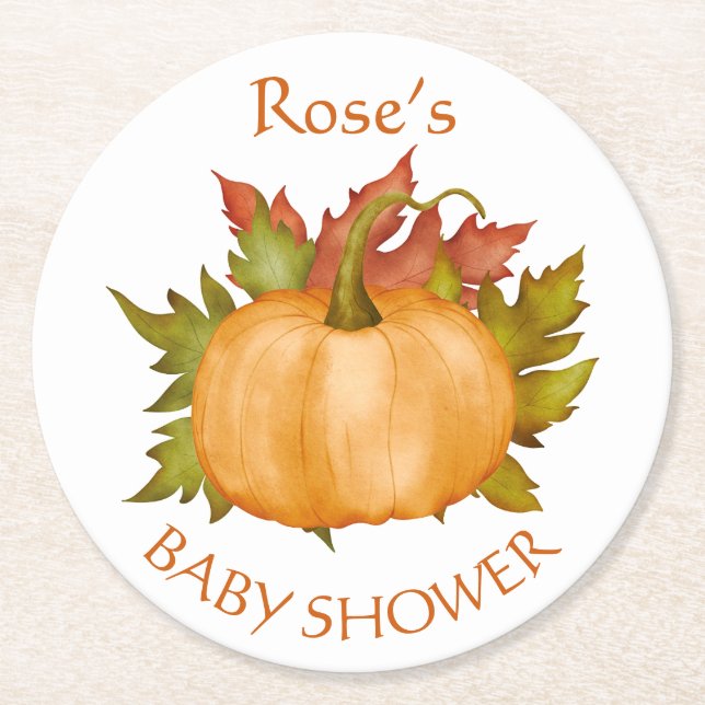 Dessous-de-verre Rond En Papier Autumn Foliage Citrouille Baby shower d'automne (Devant)