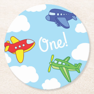 Dessous-de-verre Rond En Papier Avions et Jets Cute Kid's Birthday Party
