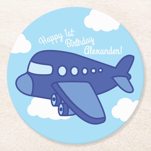 Dessous-de-verre Rond En Papier Avions et Jets Cute Kid's Birthday Party (Devant)