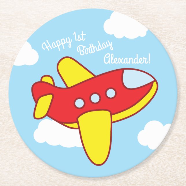 Dessous-de-verre Rond En Papier Avions Jets Cute Kid's Birthday Party (Devant)