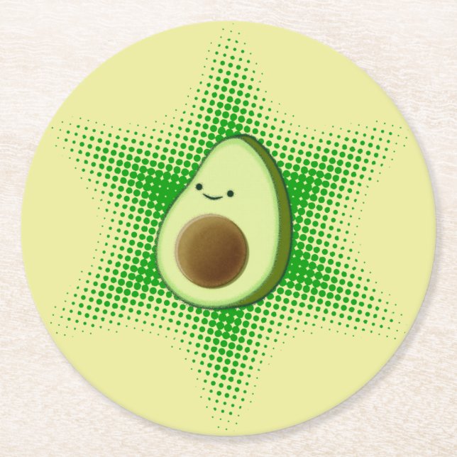 Dessous-de-verre Rond En Papier Avocado Superstar Cute (Devant)