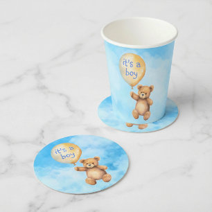 Dessous-de-verre Rond En Papier Baby shower à ballon flottant à ours en peluche mi