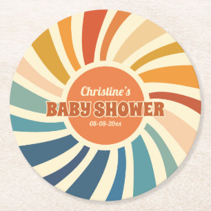 Dessous-de-verre Rond En Papier Baby shower arc-en-ciel Vintage rétro