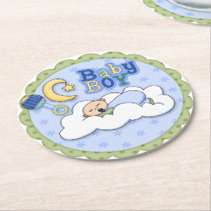 Dessous-de-verre Rond En Papier Baby shower Blue Boy Dessous de verre en papier