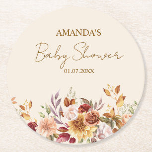Dessous-de-verre Rond En Papier Baby Shower bohème rustique d'automne
