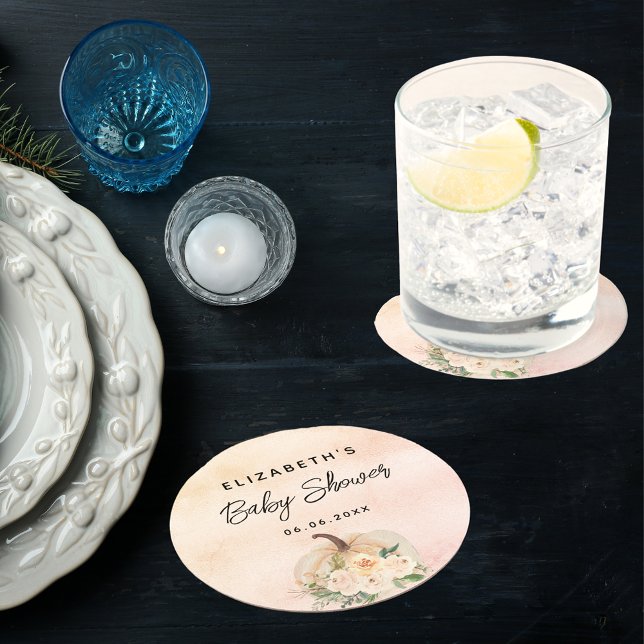 Dessous-de-verre Rond En Papier Baby shower citrouille chute crème rose or (Créateur téléchargé)