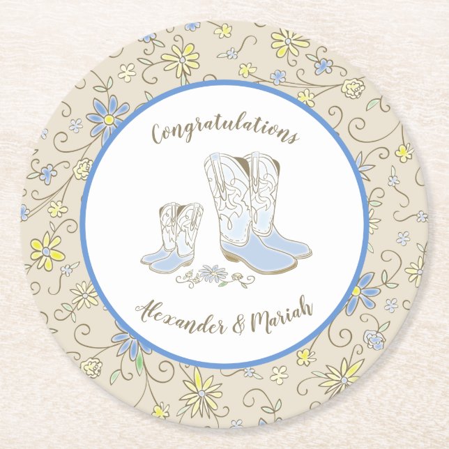 Dessous-de-verre Rond En Papier Baby shower Cowboy (Devant)