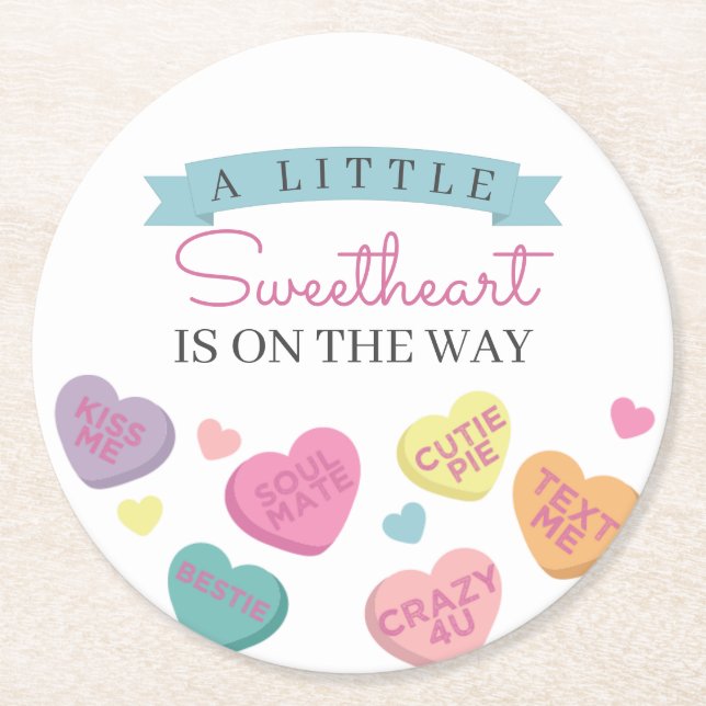 Dessous-de-verre Rond En Papier Baby shower de bonbons Little Sweetheart (Devant)