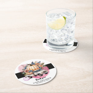 Dessous-de-verre Rond En Papier Baby shower de camion citrouille noir rose Floral