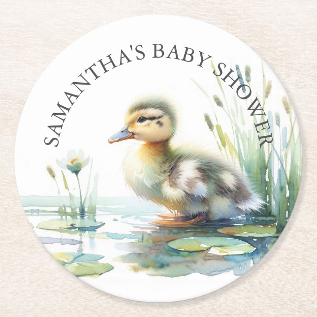 Dessous-de-verre Rond En Papier Baby shower de canard Dessous de verre personnalis (Devant)
