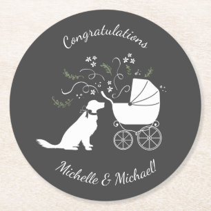 Dessous-de-verre Rond En Papier Baby shower de Chien d'or neutre pour les hommes