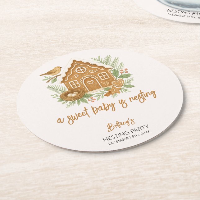 Dessous-de-verre Rond En Papier Baby shower de nidification hivernale du pain d'ép (Incliné)