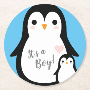 Dessous-de-verre Rond En Papier Baby shower de pingouin