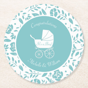 Dessous-de-verre Rond En Papier Baby shower de transport vintage