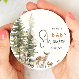 Dessous-de-verre Rond En Papier Baby shower des animaux forestiers