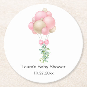 Dessous-de-verre Rond En Papier Baby shower des ballons roses