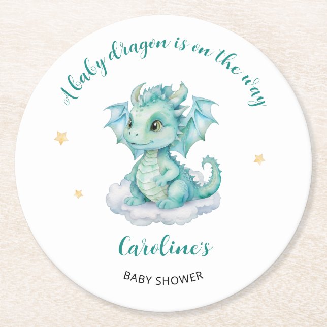 Dessous-de-verre Rond En Papier Baby shower Dragon mou (Devant)
