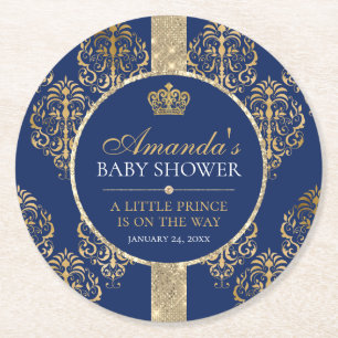 Dessous-de-verre Rond En Papier Baby-Shower Élégant pour un Prince Royal