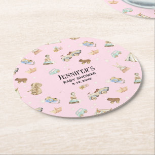 Dessous-de-verre Rond En Papier Baby shower Fille, Jouets Vintages, Rose