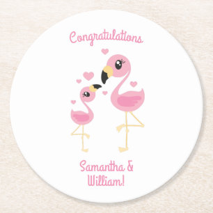 Dessous-de-verre Rond En Papier Baby shower Flamant rose rose