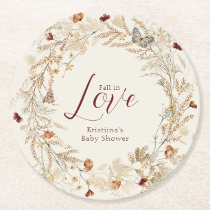 Dessous-de-verre Rond En Papier Baby shower Fleur sauvage d'aquarelle d'automne