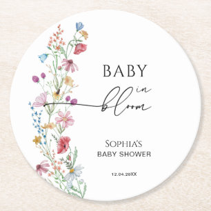 Dessous-de-verre Rond En Papier Baby Shower Fleurs Sauvages en Fleur